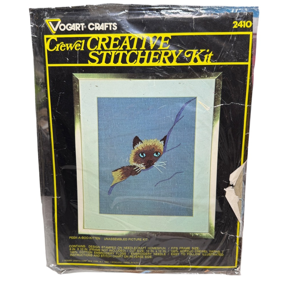 Vogart‎ Crafts Crewel Creative Stitchery Kit 2410 Peek-A-Boo Kitten Cat Vintage